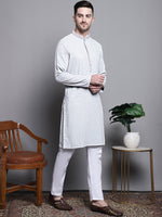 Sequin Embroidered Pure Cotton Kurta with Pyjamas-JOKP-P-5008Blue