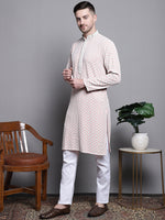 Sequin Embroidered Pure Cotton Kurta with Pyjamas-JOKP-P-5008Peach