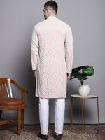 Sequin Embroidered Pure Cotton Kurta with Pyjamas-JOKP-P-5008Peach