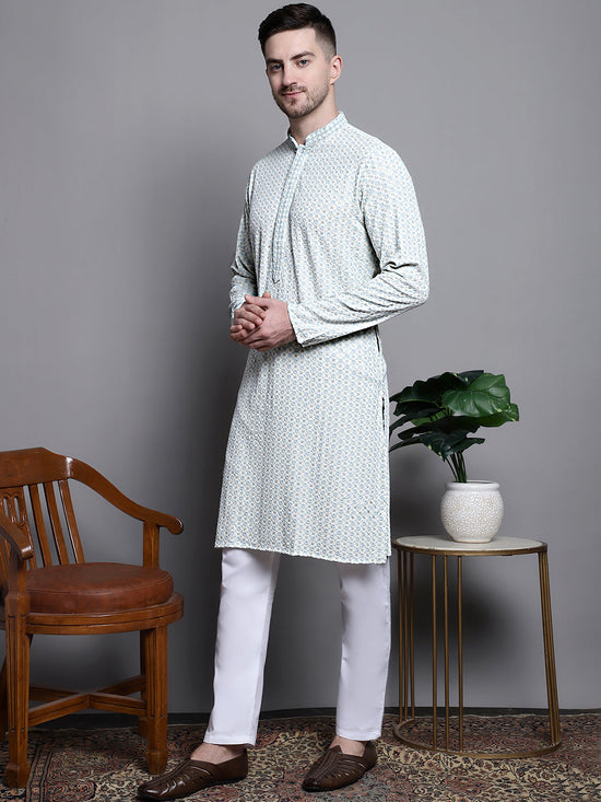 Sequin Embroidered Pure Cotton Kurta with Pyjamas-JOKP-P-5008Yellow