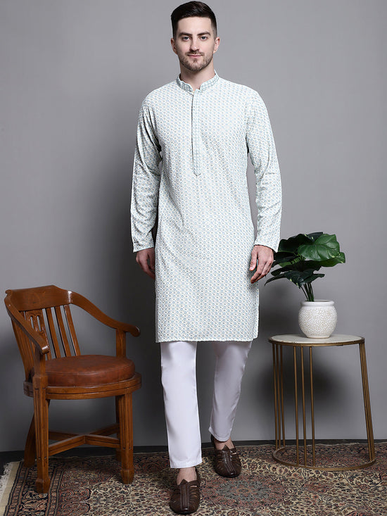 Sequin Embroidered Pure Cotton Kurta with Pyjamas-JOKP-P-5008Yellow