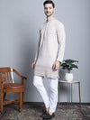 Men's Chikankari Embroidered Kurta with Pyjama.-JOKP-P-5009Beige