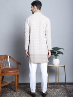 Men's Chikankari Embroidered Kurta with Pyjama.-JOKP-P-5009Beige