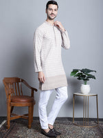 Men's Chikankari Embroidered Kurta with Pyjama.-JOKP-P-5009Beige