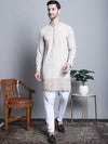 Men's Chikankari Embroidered Kurta with Pyjama.-JOKP-P-5009Beige