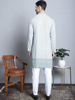 Men's Chikankari Embroidered Kurta with Pyjama.-JOKP-P-5009Blue