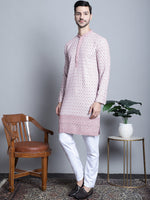 Men's Chikankari Embroidered Kurta with Pyjama.-JOKP-P-5009Pink