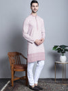 Men's Chikankari Embroidered Kurta with Pyjama.-JOKP-P-5009Pink