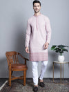 Men's Chikankari Embroidered Kurta with Pyjama.-JOKP-P-5009Pink