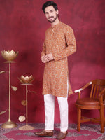 Men's Digital Printed Kurta with Pyjama.-JOKP-5014Mustard