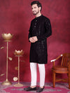 Men's Sequins Chikankari Embroidered Kurta with Pyjama.-JOKP-5015Black