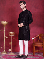 Men's Sequins Chikankari Embroidered Kurta with Pyjama.-JOKP-5015Black