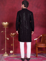 Men's Sequins Chikankari Embroidered Kurta with Pyjama.-JOKP-5015Black