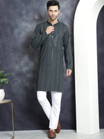 Men's Sequins Chikankari Embroidered Kurta with Pyjama.-JOKP-P-5015Grey