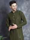 Men's Sequins Chikankari Embroidered Kurta with Pyjama.-JOKP-P-5015Mehndi