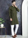 Men's Sequins Chikankari Embroidered Kurta with Pyjama.-JOKP-P-5015Mehndi