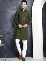 Men's Sequins Chikankari Embroidered Kurta with Pyjama.-JOKP-P-5015Mehndi