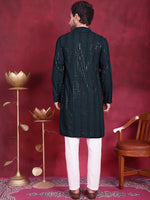 Men's Sequins Chikankari Embroidered Kurta with Pyjama.-JOKP-5015Olive