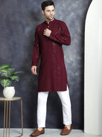 Men's Sequins Chikankari Embroidered Kurta with Pyjama.-JOKP-P-5015Purple