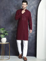 Men's Sequins Chikankari Embroidered Kurta with Pyjama.-JOKP-P-5015Purple