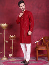 Men's Sequins Chikankari Embroidered Kurta with Pyjama.-JOKP-5015Red