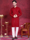 Men's Sequins Chikankari Embroidered Kurta with Pyjama.-JOKP-5015Red