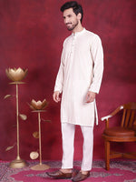 Men's Sequins Chikankari Embroidered Kurta with Pyjama.-JOKP-5015White