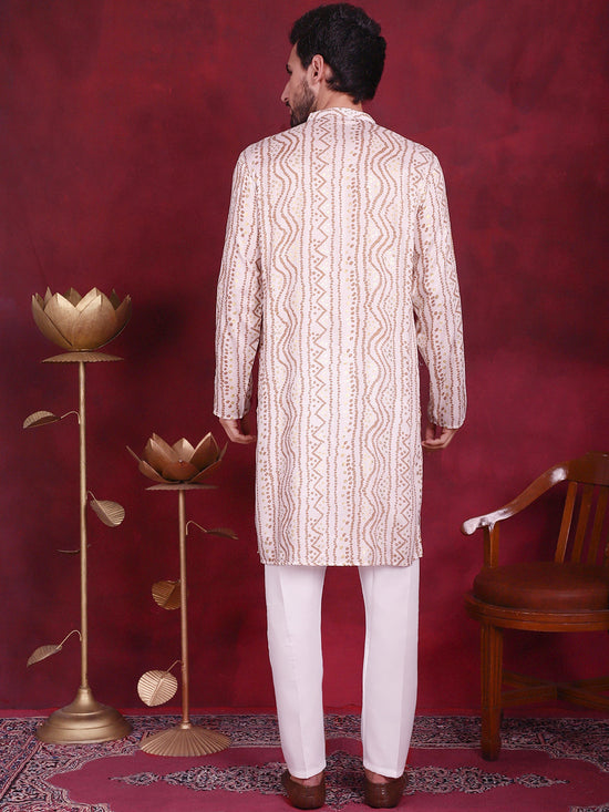 Men's Bandhani Printed Kurta with Pyjama.-JOKP-5016Cream