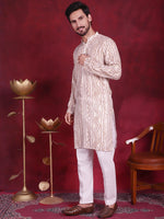 Men's Bandhani Printed Kurta with Pyjama.-JOKP-5016Cream