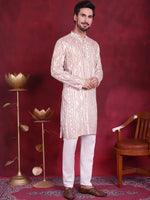 Men's Bandhani Printed Kurta with Pyjama.-JOKP-5016Cream