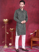 Men's Bandhani Printed Kurta with Pyjama.-JOKP-5016Green