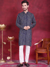 Men's Bandhani Printed Kurta with Pyjama.-JOKP-5016Navy