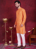 Men's Bandhani Printed Kurta with Pyjama.-JOKP-5016Orange