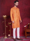 Men's Bandhani Printed Kurta with Pyjama.-JOKP-5016Orange