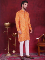 Men's Bandhani Printed Kurta with Pyjama.-JOKP-5016Orange