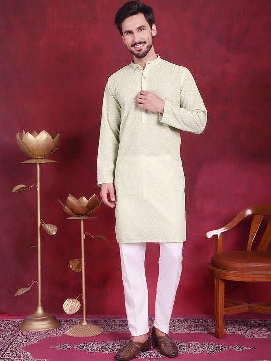 Chikankari Embroidered Kurta with Pyjama.-JOKP-5017Pista