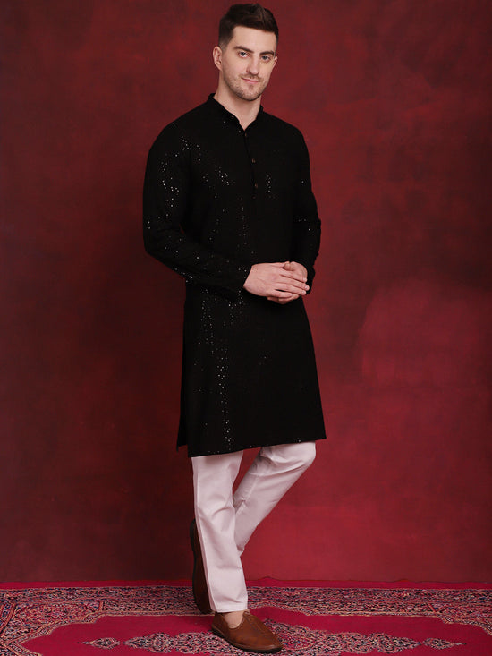 Sequins Chikankari Kurta with Pyjama.-JOKP-P-5018Black