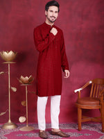 Sequins Chikankari Kurta with Pyjama.-JOKP-5018Maroon