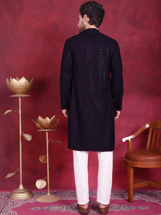 Sequins Chikankari Kurta with Pyjama.-JOKP-5018Navy