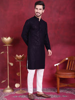 Sequins Chikankari Kurta with Pyjama.-JOKP-5018Navy