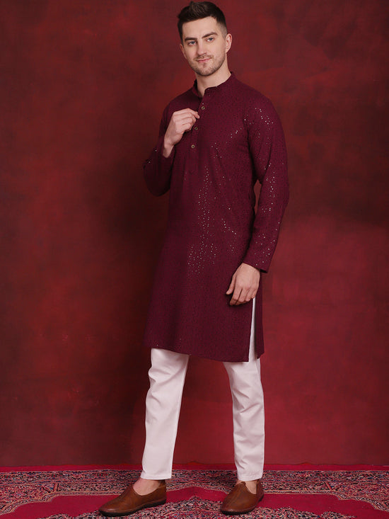 Sequins Chikankari Kurta with Pyjama.-JOKP-P-5018Purple