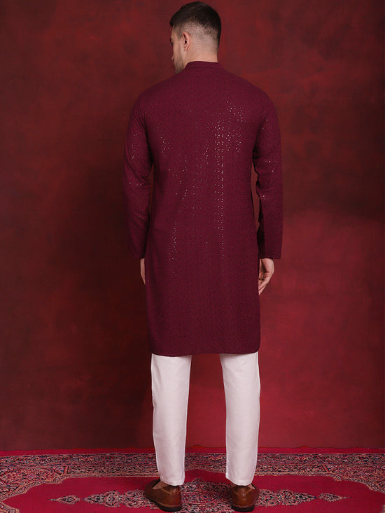 Sequins Chikankari Kurta with Pyjama.-JOKP-P-5018Purple