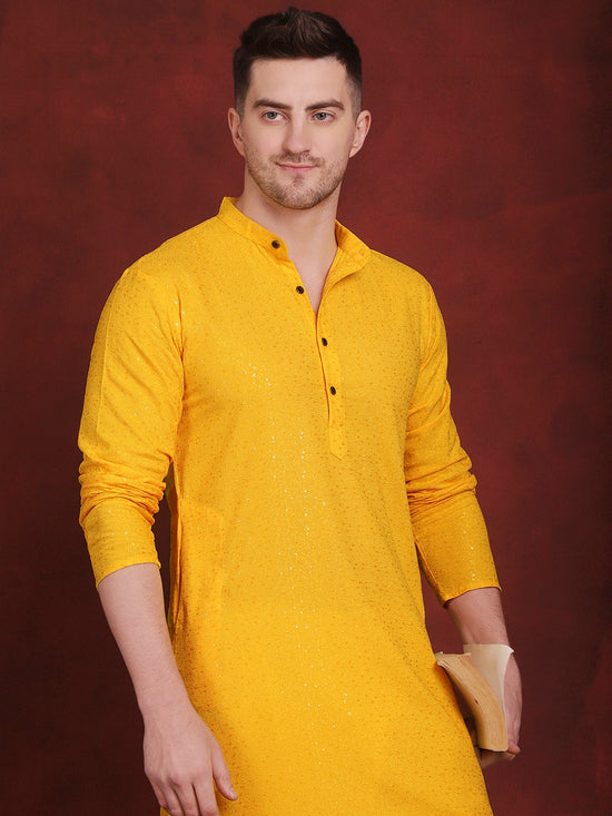 Sequins Chikankari Kurta with Pyjama.-JOKP-P-5018Yellow