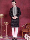 Men's Sequins Embroidered Kurta Pyjama Set.-JOKP-5019Black