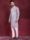 Men's Sequins Embroidered Kurta Pyjama Set.-JOKP-5019Grey