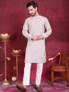 Men's Chikankari Embroidered Kurta Pyjama Set.-JOKP-5020Grey