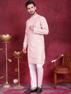 Men's Chikankari Embroidered Kurta Pyjama Set.-JOKP-5020Pink