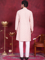 Men's Chikankari Embroidered Kurta Pyjama Set.-JOKP-5020Pink