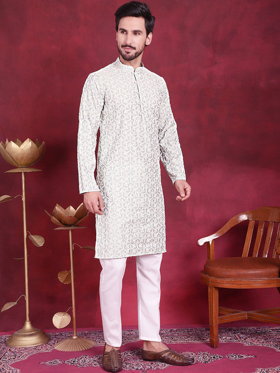 Men's Chikankari Embroidered Kurta Pyjama Set.-JOKP-5020Pista