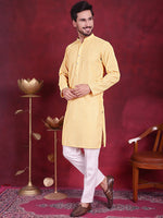 Men's Chikankari Embroidered Kurta Pyjama Set.-JOKP-5021Beige